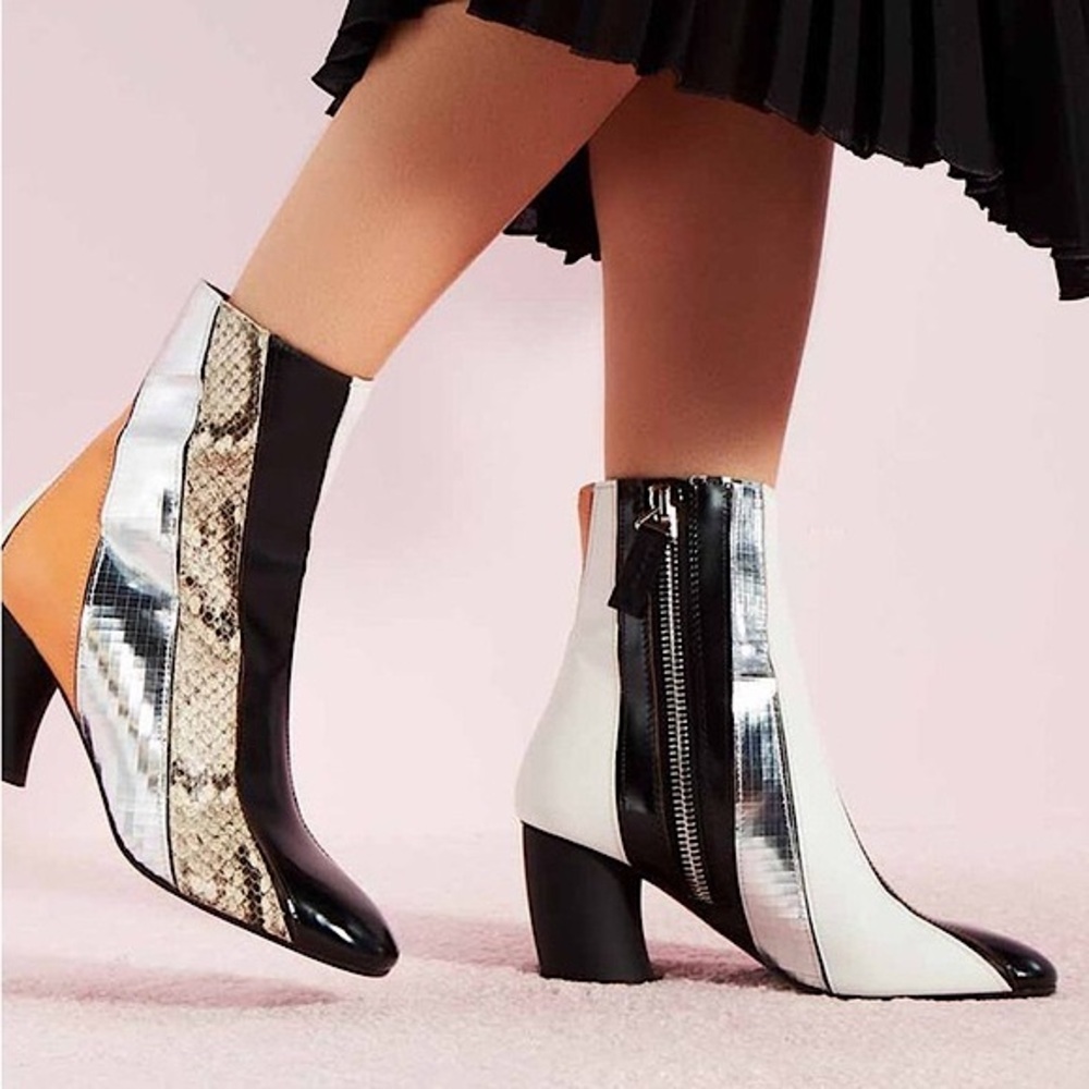 Proenza Schouler Mixed-Media Patchwork Leather & Snake Embossed Ankle Boots
